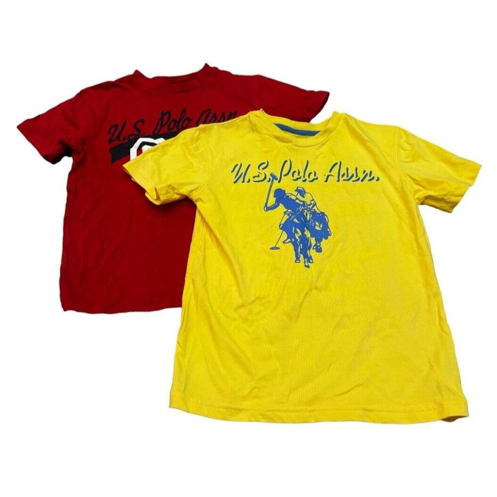 Lot 2 Boys Y2K Shirts Size 7 U.S. Polo Assn Yellow Red Short Sleeve Hiphop Skate
